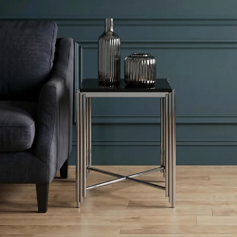Photo 1 of Clarice side table - black granite with chrome Photo 1 of Clarice side table - black granite with chrome