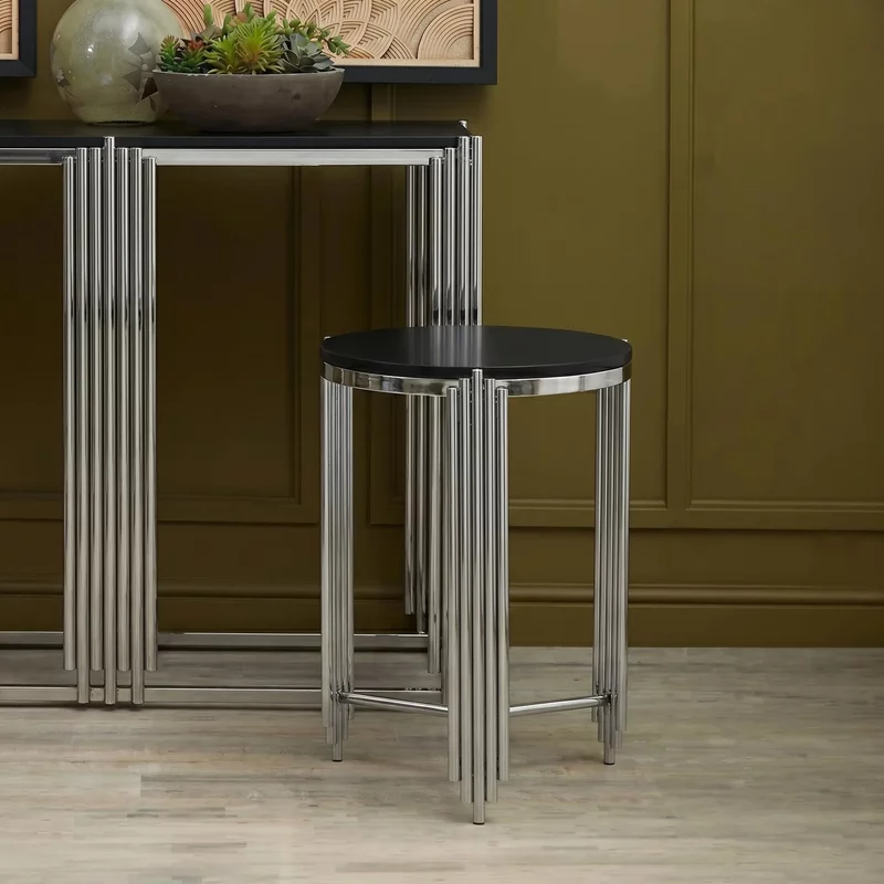 Photo 1 of Clarice side table - round - black granite with chrome Photo 1 of Clarice side table - round - black granite with chrome