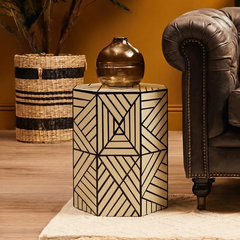 Photo 1 of Hassa side table - octagonal - ivory and black Photo 1 of Hassa side table - octagonal - ivory and black