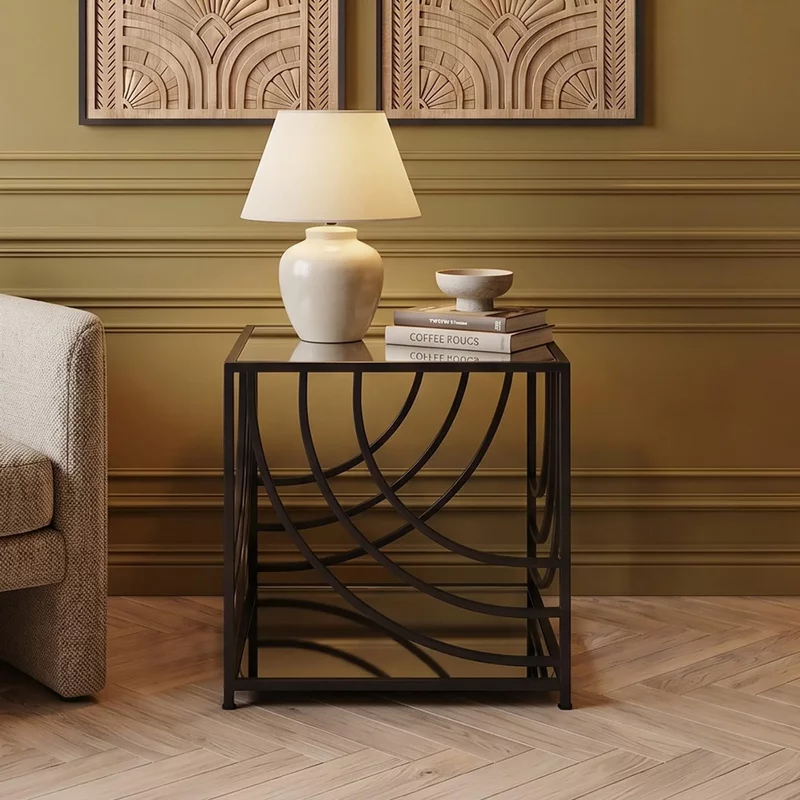 Photo 1 of Logan side table - square - mirrored with black metal Photo 1 of Logan side table - square - mirrored with black metal