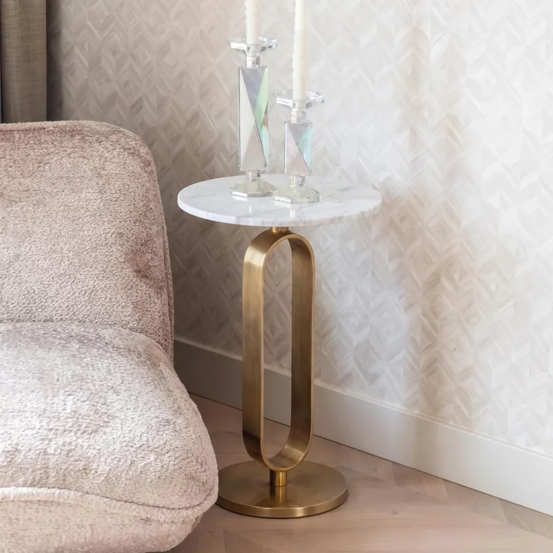 Photo 1 of Celine gold and white marble round side table Photo 1 of Celine gold and white marble round side table