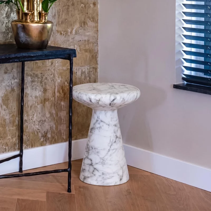 Photo 1 of Lohan white marble effect round end table Photo 1 of Lohan white marble effect round end table