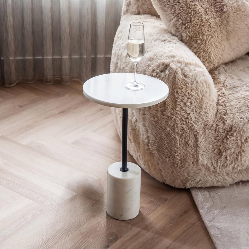 Photo 1 of Misty white marble round side table Photo 1 of Misty white marble round side table