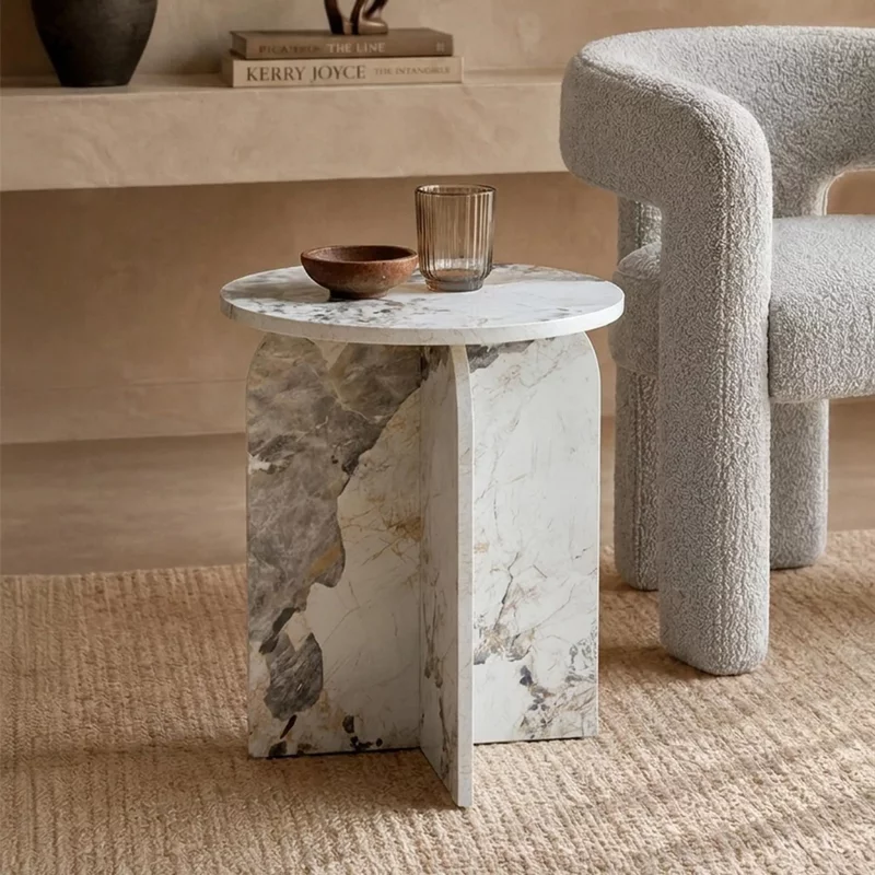 Photo 1 of Arco side table - round - curved base - pandora - marble effect Photo 1 of Arco side table - round - curved base - pandora - marble effect