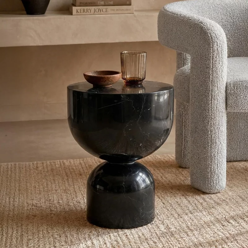 Photo 1 of Pepper side table - round - column base - black - marquina marble Photo 1 of Pepper side table - round - column base - black - marquina marble