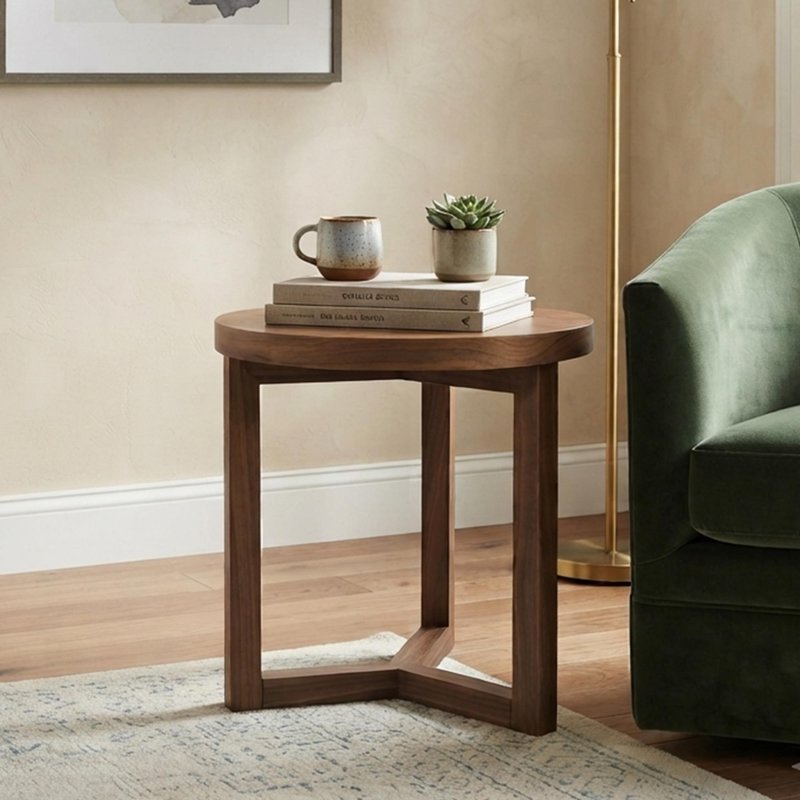 Photo 1 of Iris lamp table - round - walnut - wood Photo 1 of Iris lamp table - round - walnut - wood