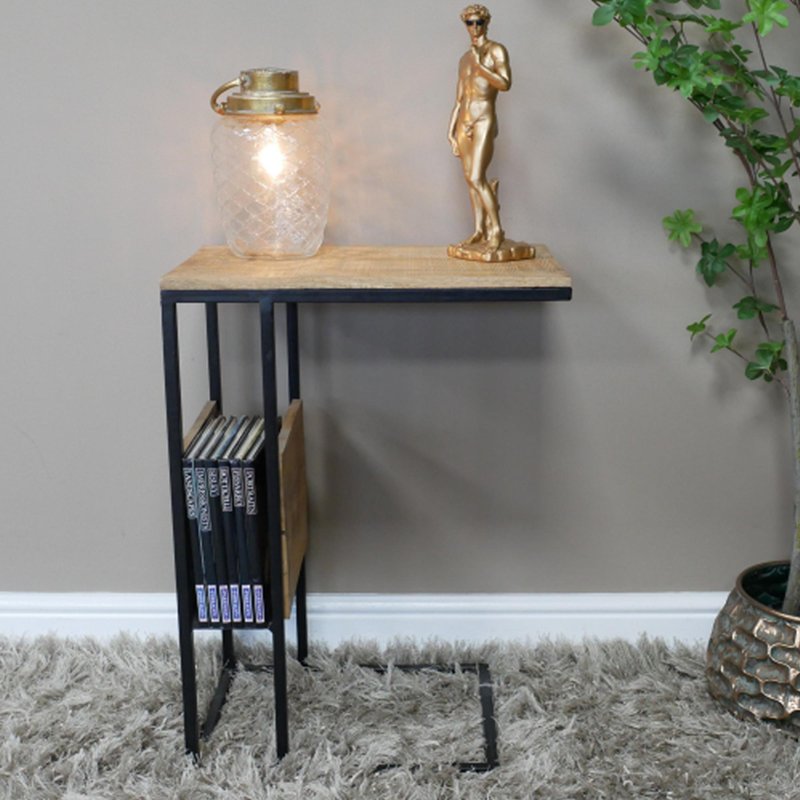 Photo 1 of Side table - black - mango wood and metal Photo 1 of Side table - black - mango wood and metal