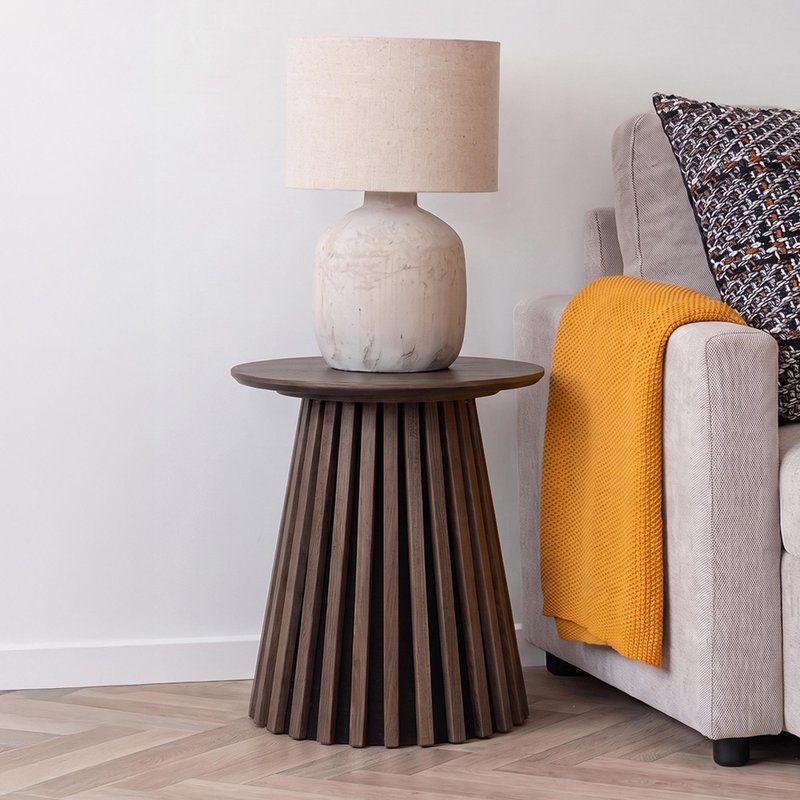 Photo 1 of Osaka oak side table - round - slatted base - smoked Photo 1 of Osaka oak side table - round - slatted base - smoked