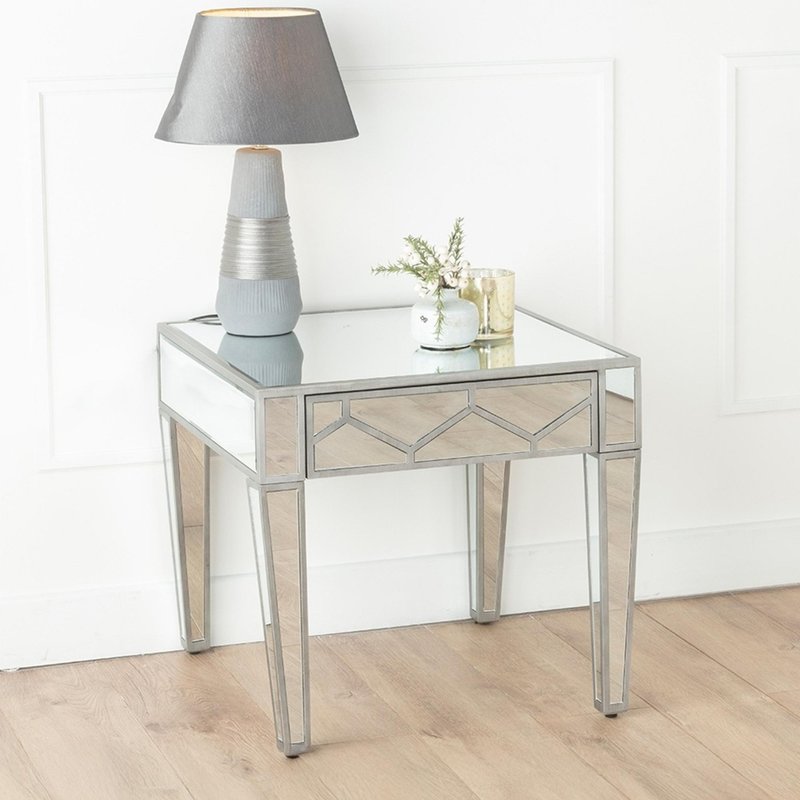 Photo 1 of Clearance - honeycomb side table - 1 drawer - square - mirrored Photo 1 of Clearance - honeycomb side table - 1 drawer - square - mirrored