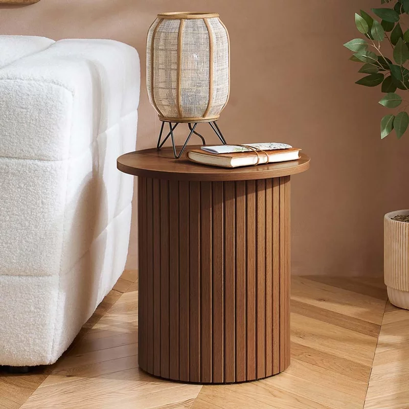 Photo 1 of Axel round side table - walnut fluted Photo 1 of Axel round side table - walnut fluted