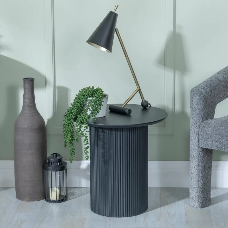 Photo 1 of Bern end table - black - round - fluted - drum base Photo 1 of Bern end table - black - round - fluted - drum base