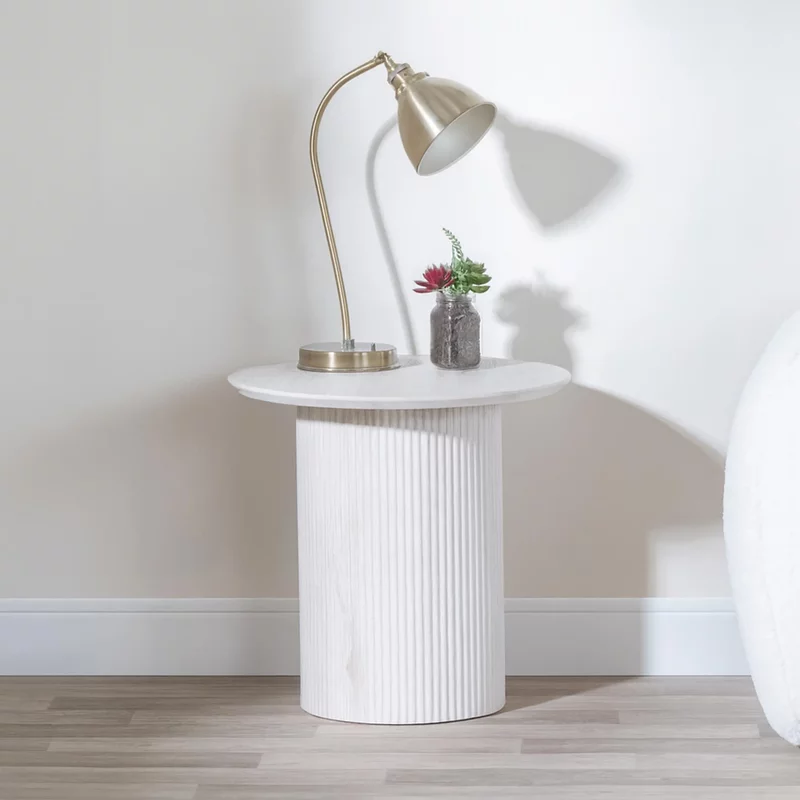 Photo 1 of Bern round end table - white washed oak - fluted - drum base Photo 1 of Bern round end table - white washed oak - fluted - drum base