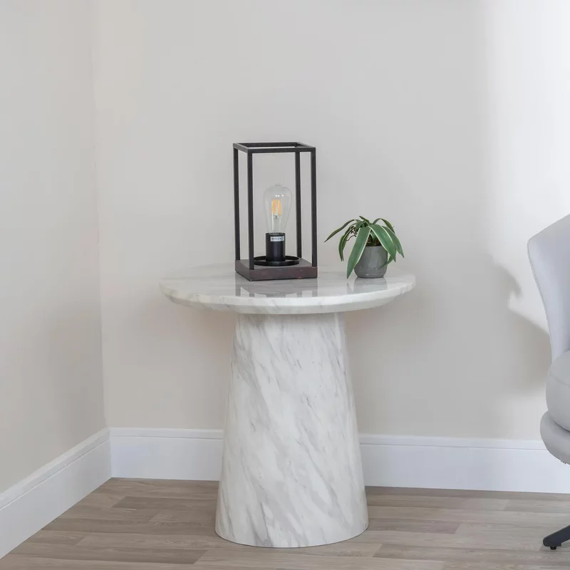Photo 1 of Carrera side table - round - white marble Photo 1 of Carrera side table - round - white marble