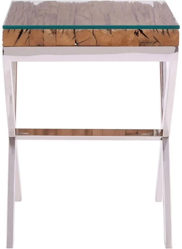 Photo 1 of Kerala side table - square - clear glass with silver cross base Photo 1 of Kerala side table - square - clear glass with silver cross base