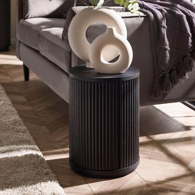 Photo 1 of Louis side table - 1 door - round - black - fluted base Photo 1 of Louis side table - 1 door - round - black - fluted base