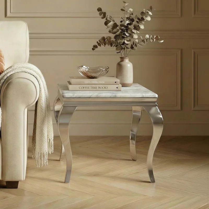 Photo 1 of Louis side table - square - grey marble & chrome Photo 1 of Louis side table - square - grey marble & chrome
