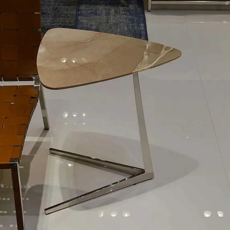 Photo 1 of Plectrum accent table - triangular - marble with steel base - variation available Photo 1 of Plectrum accent table - triangular - marble with steel base - variation available