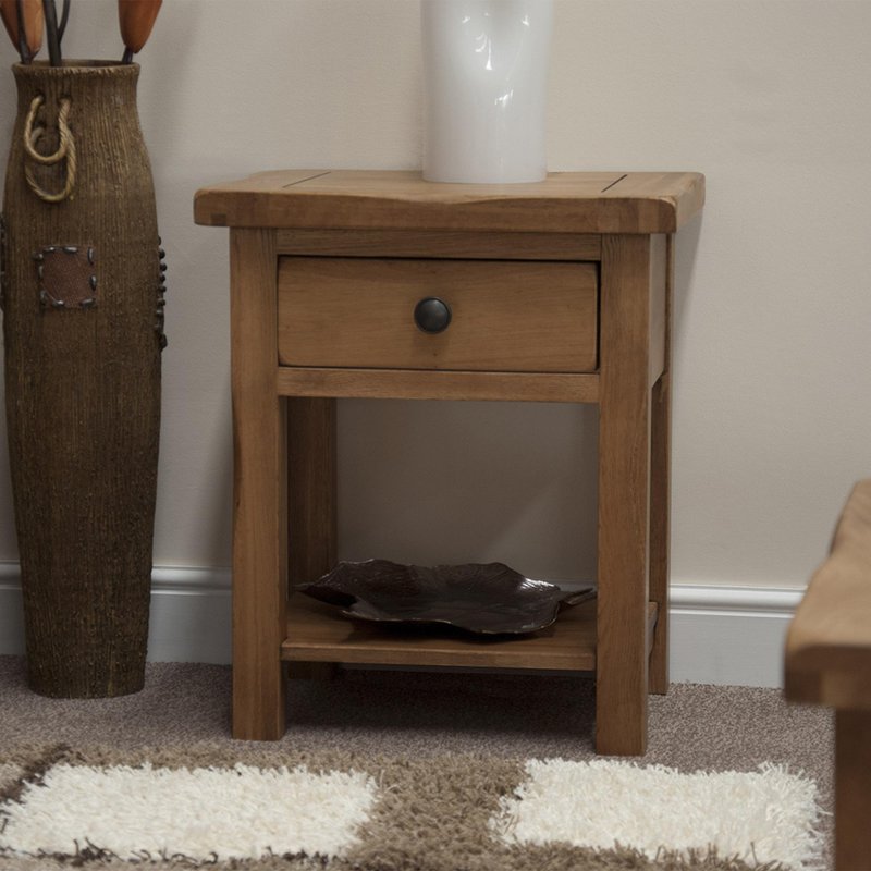 Photo 1 of Rustic oak lamp table - 1 drawer - oak Photo 1 of Rustic oak lamp table - 1 drawer - oak