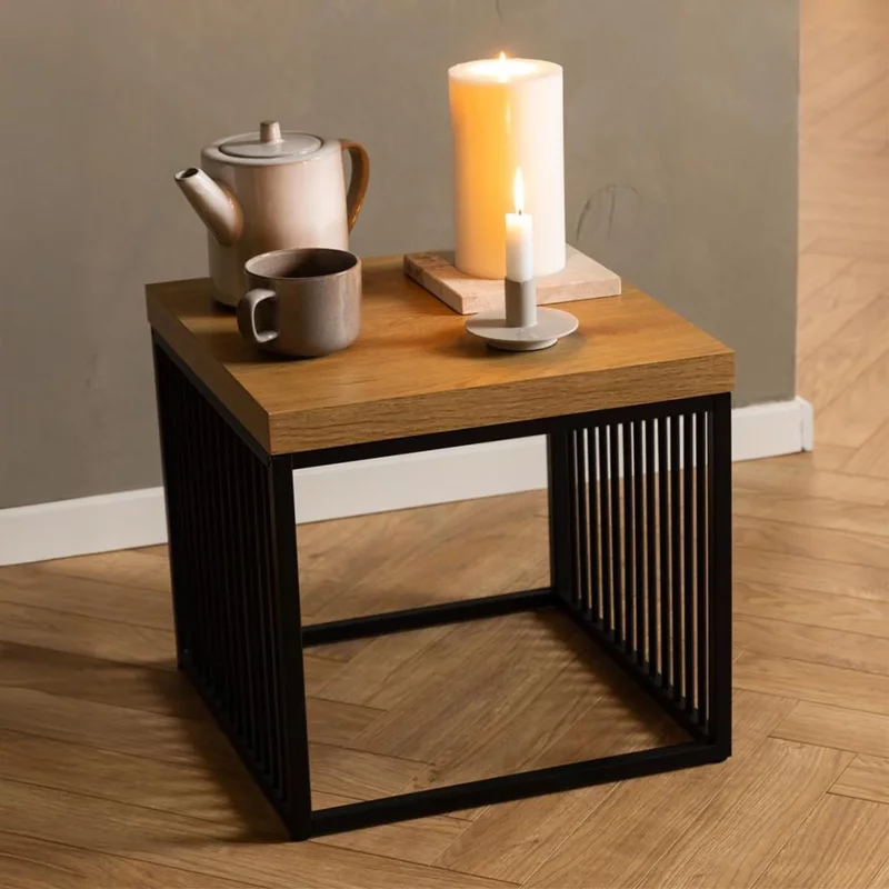 Photo 1 of Strington side table - square - oak and black Photo 1 of Strington side table - square - oak and black