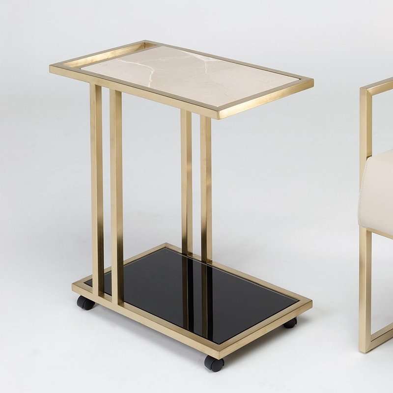 Photo 1 of Tray accent table - marble and glass with brass base - variation available Photo 1 of Tray accent table - marble and glass with brass base - variation available
