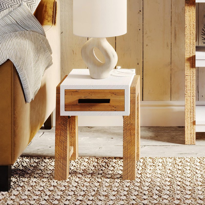 Photo 1 of Trinity reclaimed wood & white side table - 1 drawer Photo 1 of Trinity reclaimed wood & white side table - 1 drawer