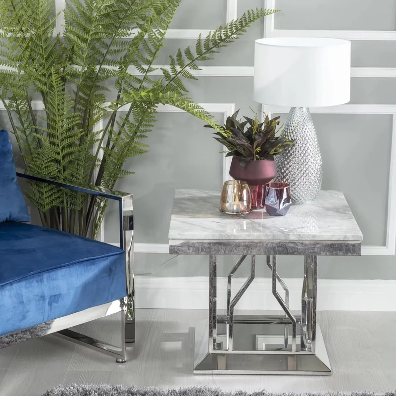 Photo 1 of Clearance - vortex side table - grey marble & chrome Photo 1 of Clearance - vortex side table - grey marble & chrome
