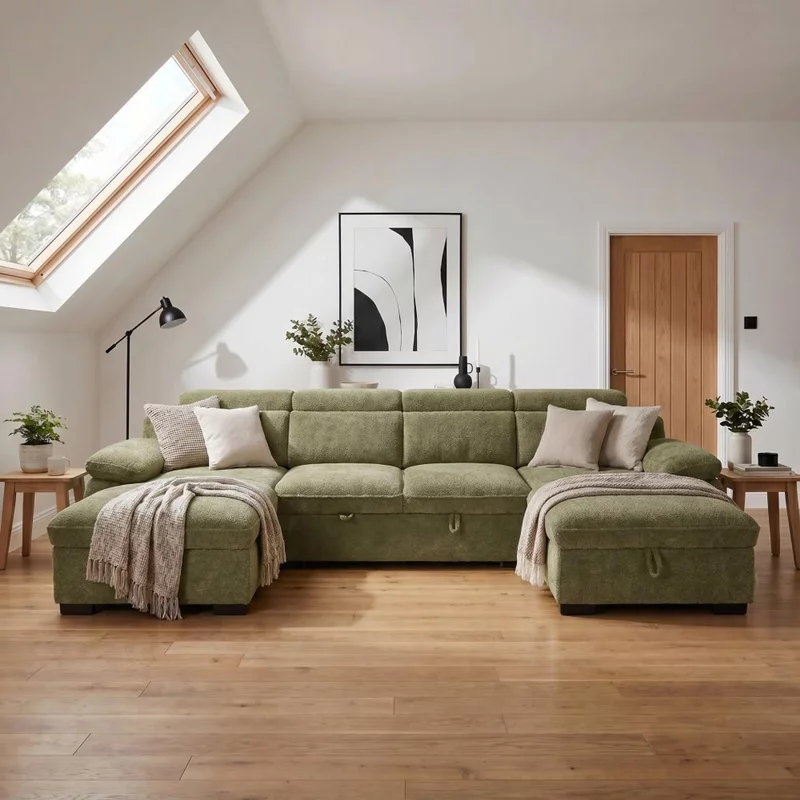 Photo 1 of Hudson u shape corner sofa bed - green fabric - pull out Photo 1 of Hudson u shape corner sofa bed - green fabric - pull out