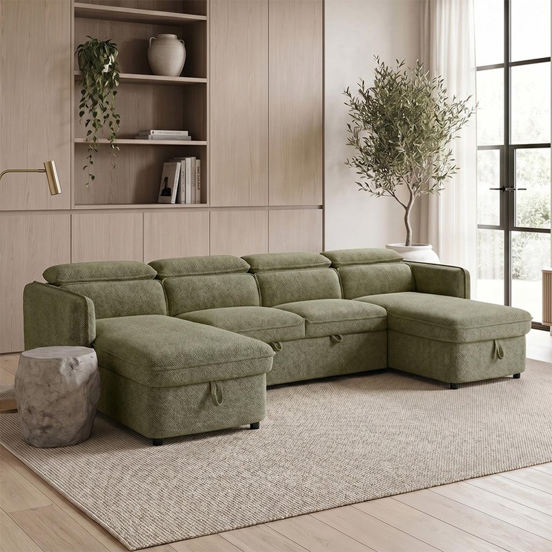 Photo 1 of Capri u shape corner sofa bed - green fabric - pull out Photo 1 of Capri u shape corner sofa bed - green fabric - pull out