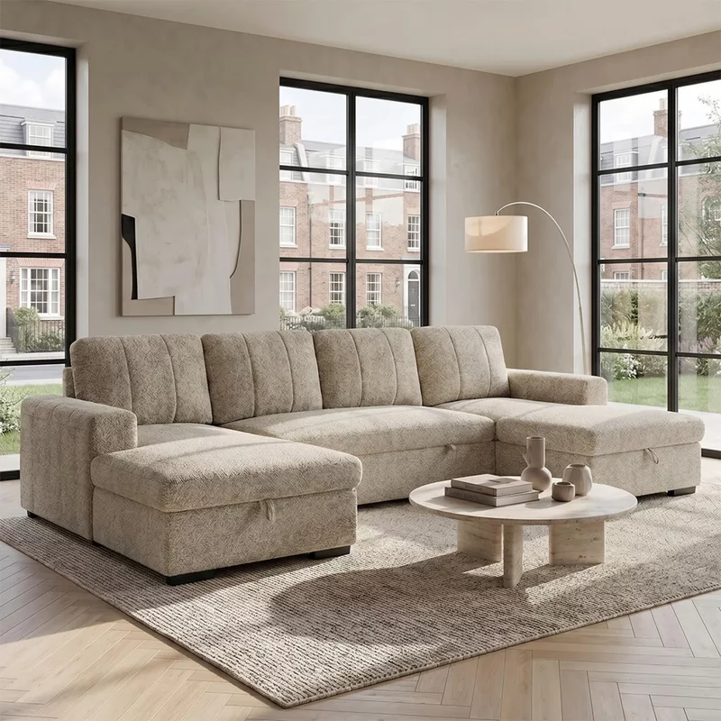 Photo 1 of Como u shape corner sofa bed - beige fabric - pull out Photo 1 of Como u shape corner sofa bed - beige fabric - pull out
