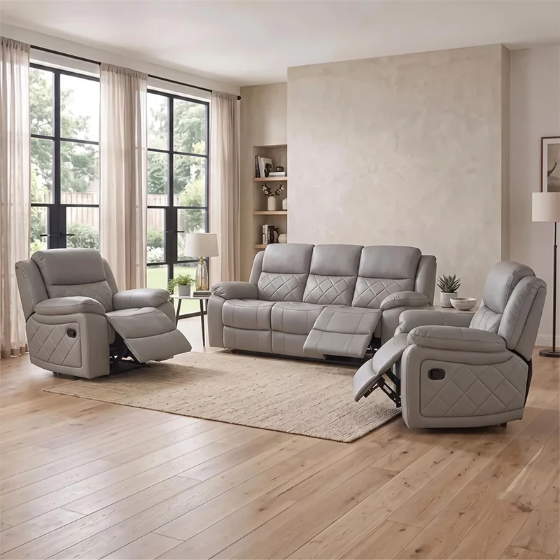 Photo 1 of Bentley recliner sofa set - light grey leather Photo 1 of Bentley recliner sofa set - light grey leather