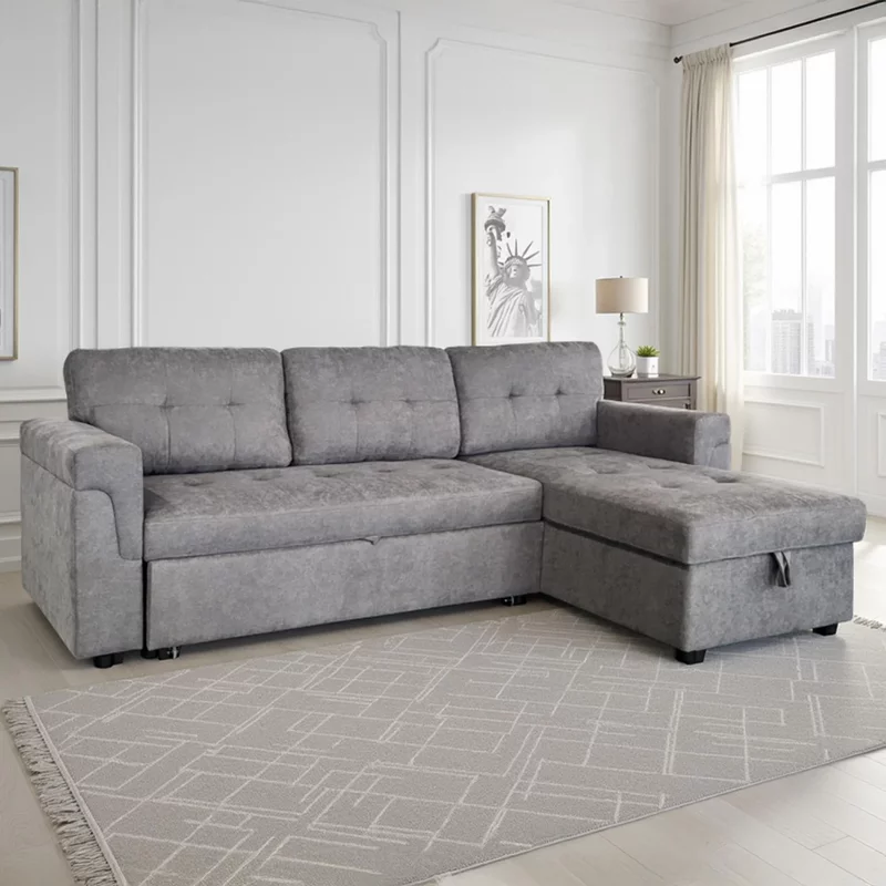 Photo 1 of Omniya corner sofa bed - grey fabric - pull out Photo 1 of Omniya corner sofa bed - grey fabric - pull out