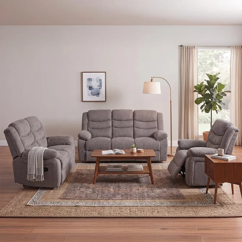 Photo 1 of Windsor recliner sofa set - brown fabric Photo 1 of Windsor recliner sofa set - brown fabric