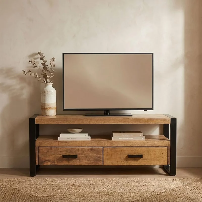 Photo 1 of Nairobi tv unit - 2 drawer - 120cm - small - natural - rustic mango wood Photo 1 of Nairobi tv unit - 2 drawer - 120cm - small - natural - rustic mango wood