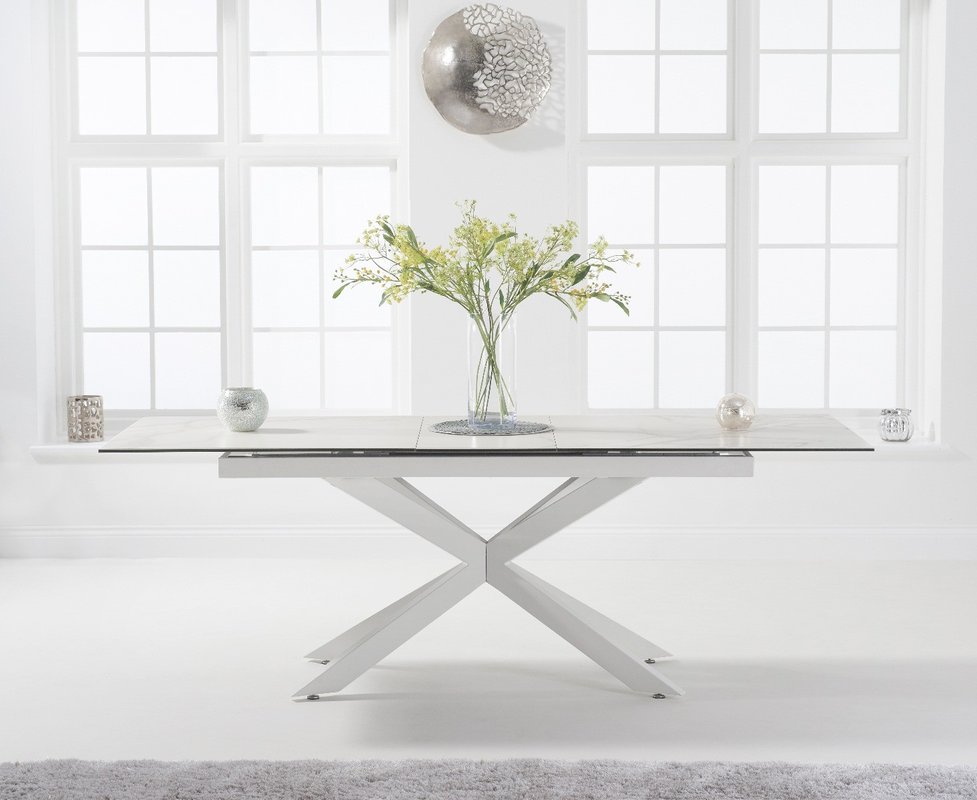 Photo of Extending boston 180cm white ceramic dining table with white leg Photo of Extending boston 180cm white ceramic dining table with white leg