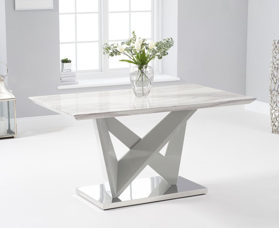 Photo of Marcella 150cm marble effect high gloss light grey dining table Photo of Marcella 150cm marble effect high gloss light grey dining table