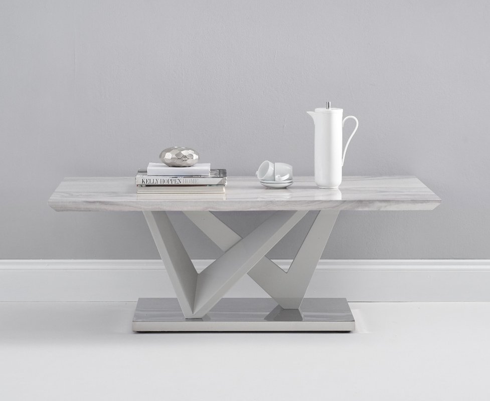 Photo of Marcella light grey high gloss marble effect coffee table Photo of Marcella light grey high gloss marble effect coffee table