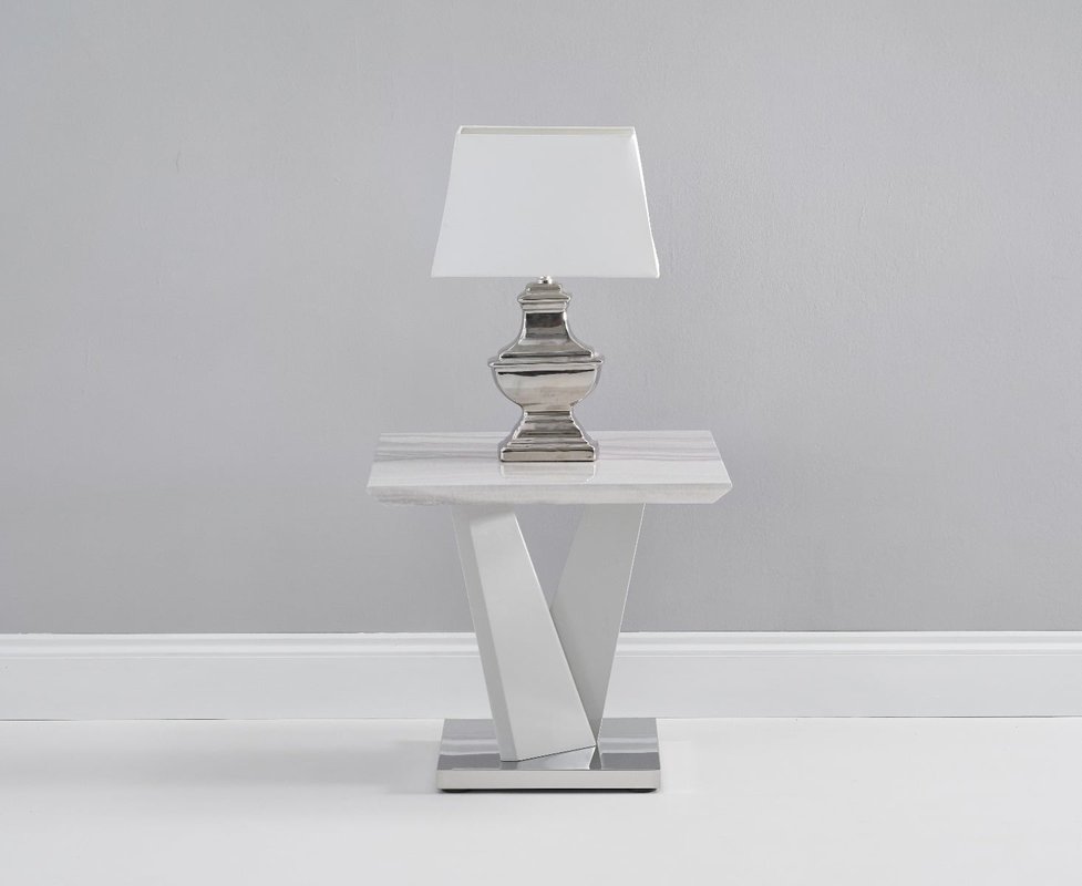 Photo of Marcella light grey marble effect high gloss side table Photo of Marcella light grey marble effect high gloss side table
