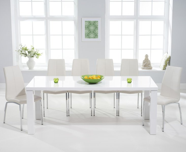Photo of Seattle 200cm white high gloss dining table with 10 black marco chairs Photo of Seattle 200cm white high gloss dining table with 10 black marco chairs