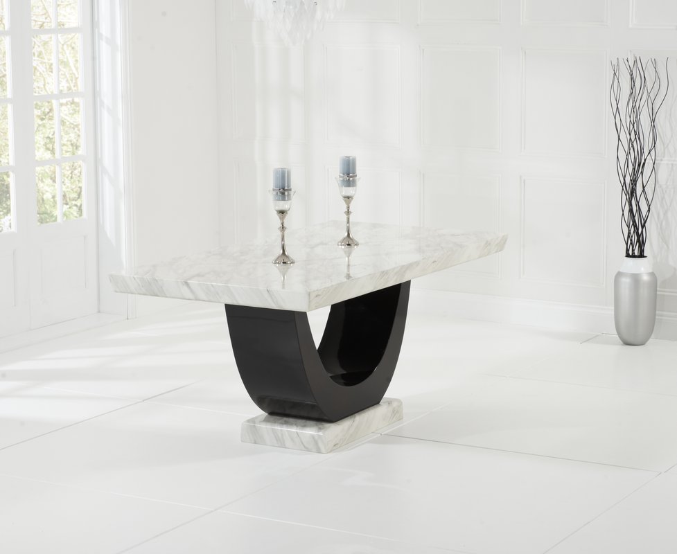 Photo 1 of Novara 170cm cream and black pedestal marble dining table Photo 1 of Novara 170cm cream and black pedestal marble dining table