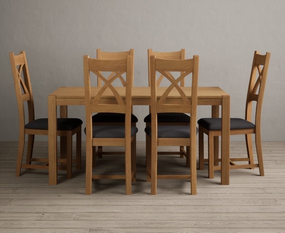 Photo 1 of York 150cm solid oak dining table with 6 charcoal grey natural solid oak chairs Photo 1 of York 150cm solid oak dining table with 6 charcoal grey natural solid oak chairs