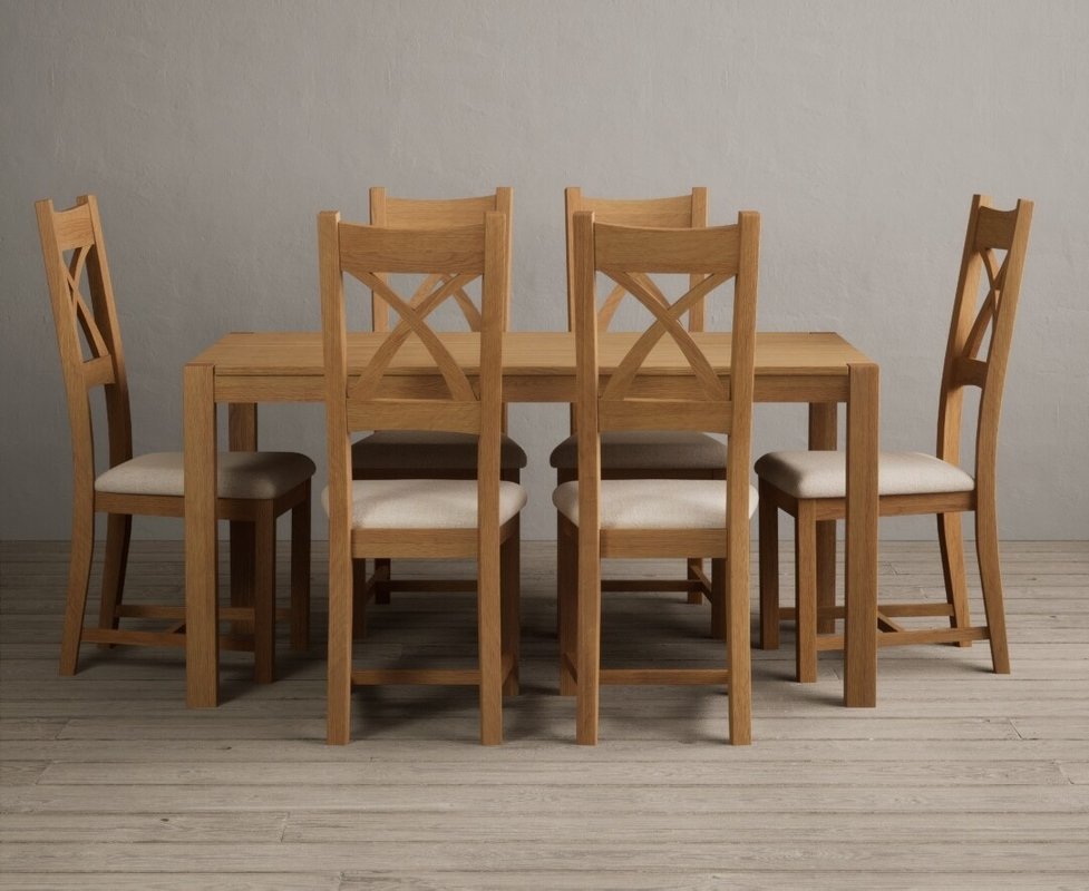 Photo 1 of York 150cm solid oak dining table with 8 linen natural solid oak chairs Photo 1 of York 150cm solid oak dining table with 8 linen natural solid oak chairs