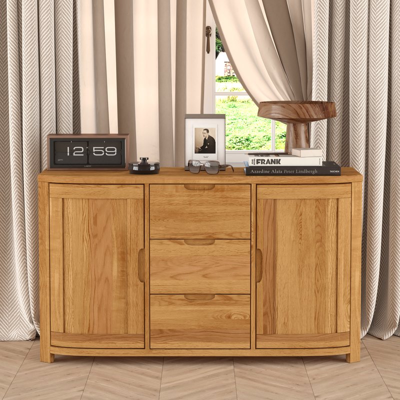 Photo of Somerton curved solid oak large sideboard Photo of Somerton curved solid oak large sideboard