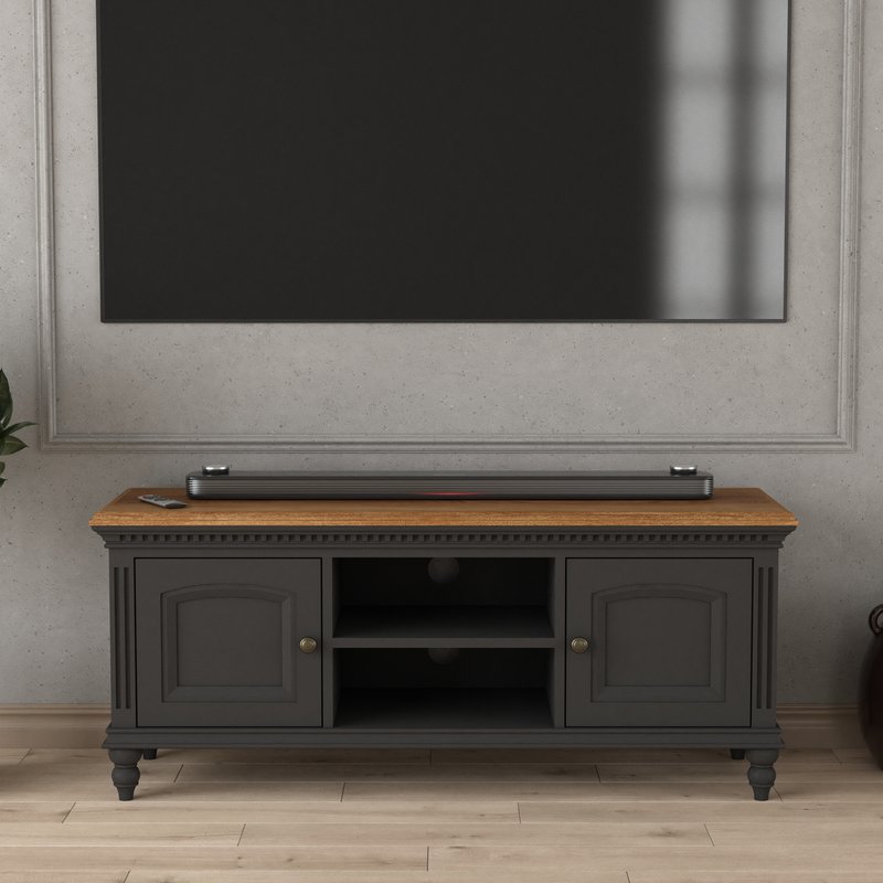 Photo of Francis oak and charcoal grey painted large tv cabinet Photo of Francis oak and charcoal grey painted large tv cabinet