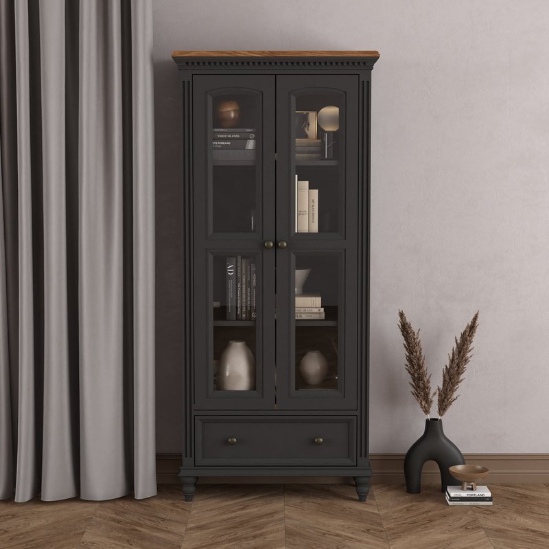 Photo of Francis oak and charcoal grey painted glazed display cabinet Photo of Francis oak and charcoal grey painted glazed display cabinet