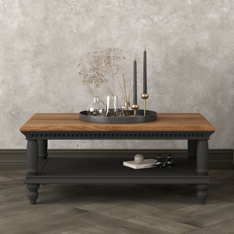 Photo of Francis oak and charcoal grey painted petite coffee table Photo of Francis oak and charcoal grey painted petite coffee table