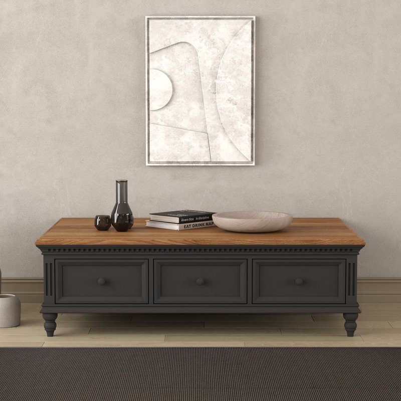 Photo of Francis oak and charcoal grey painted 6 drawer extra large coffee table Photo of Francis oak and charcoal grey painted 6 drawer extra large coffee table