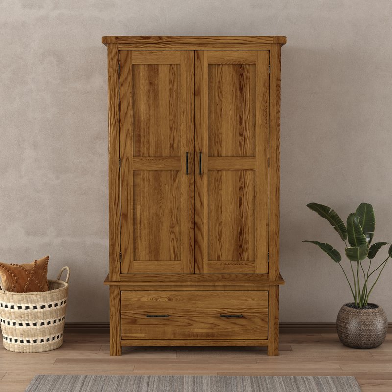 Photo of Rustic solid oak double wardrobe | 2 doors & dovetail drawer Photo of Rustic solid oak double wardrobe | 2 doors & dovetail drawer