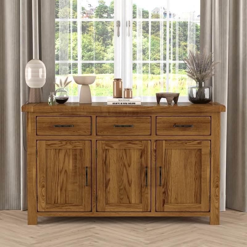 Photo of Rustic solid oak large sideboard | 3 doors- 3 dovetail drawers Photo of Rustic solid oak large sideboard | 3 doors- 3 dovetail drawers