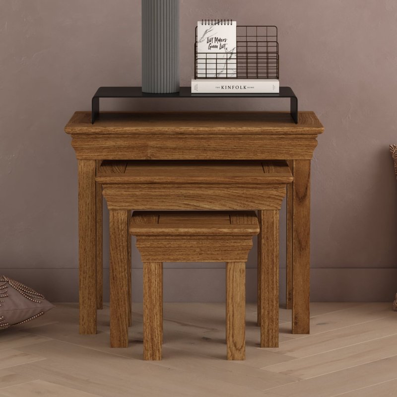 Photo of Burford rustic solid oak nest of tables Photo of Burford rustic solid oak nest of tables