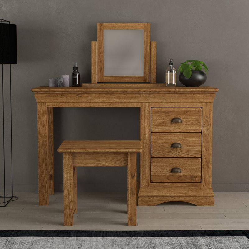 Photo of Burford rustic solid oak dressing table set Photo of Burford rustic solid oak dressing table set